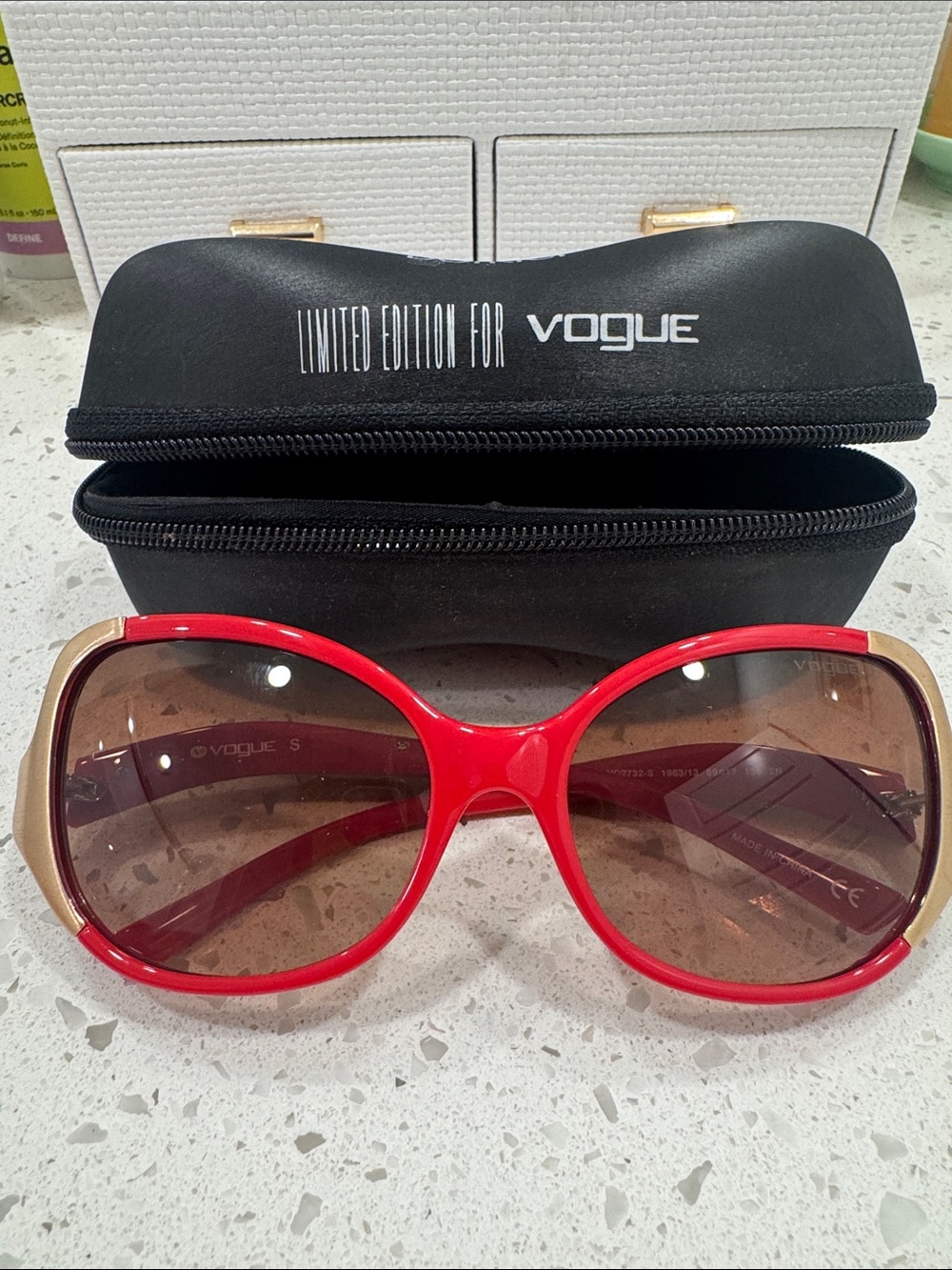 Botkier Red Oversized Sunglasses with Gold Accents. Limited edition for Vogue